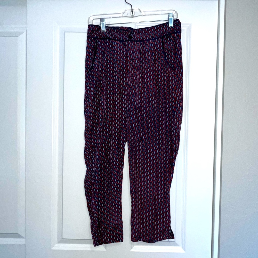 Annabelle Red/Blue Lightweight and Silky Crop Pants